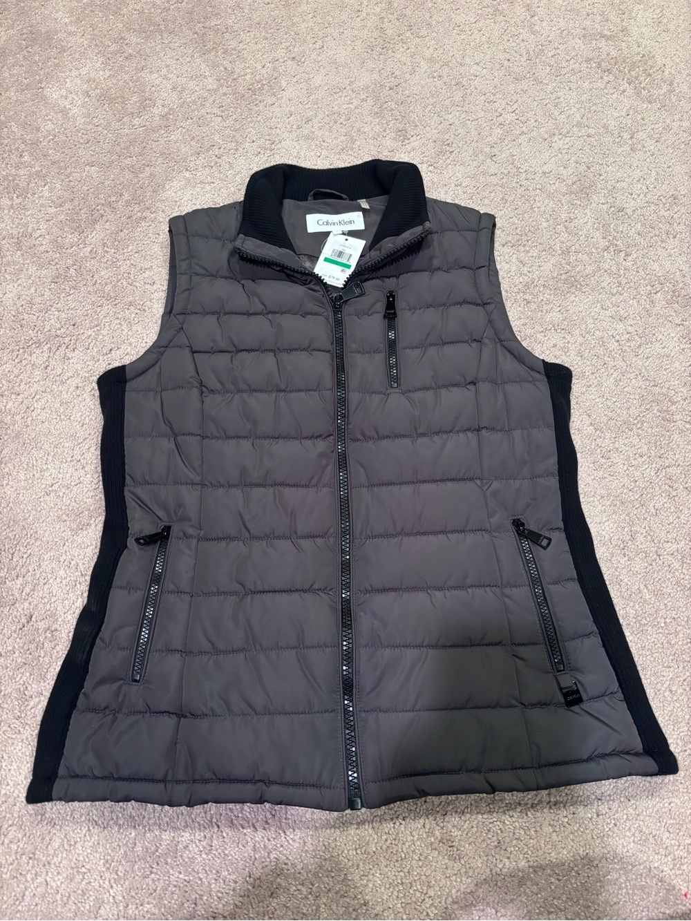 Calvin Klein Quilted Puffer Vest in Charcoal Gray